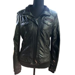 Ci Sono by Cavalini Black Moto Bomber Faux Leather Jacket Size M